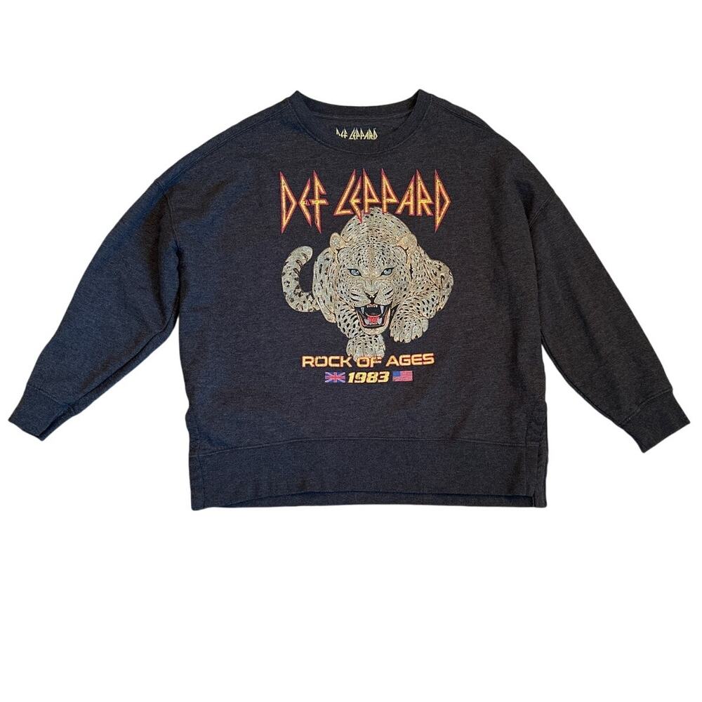 Def Leppard Rock of Ages 1983 Crew Neck Sweatshirt Fleece Lined Gray Size L